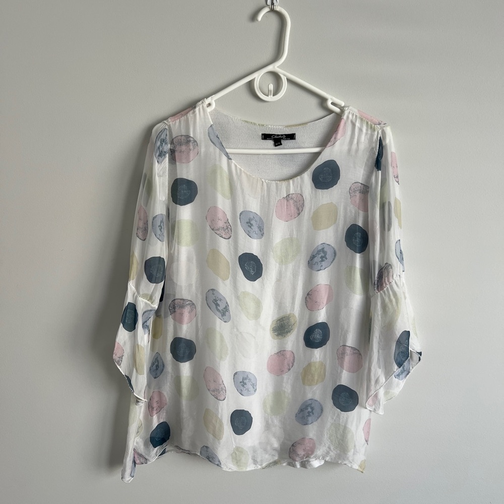 Charlie B Quiet Luxury Sheer Silk Chiffon Top Made in Italy Lined Sz M
